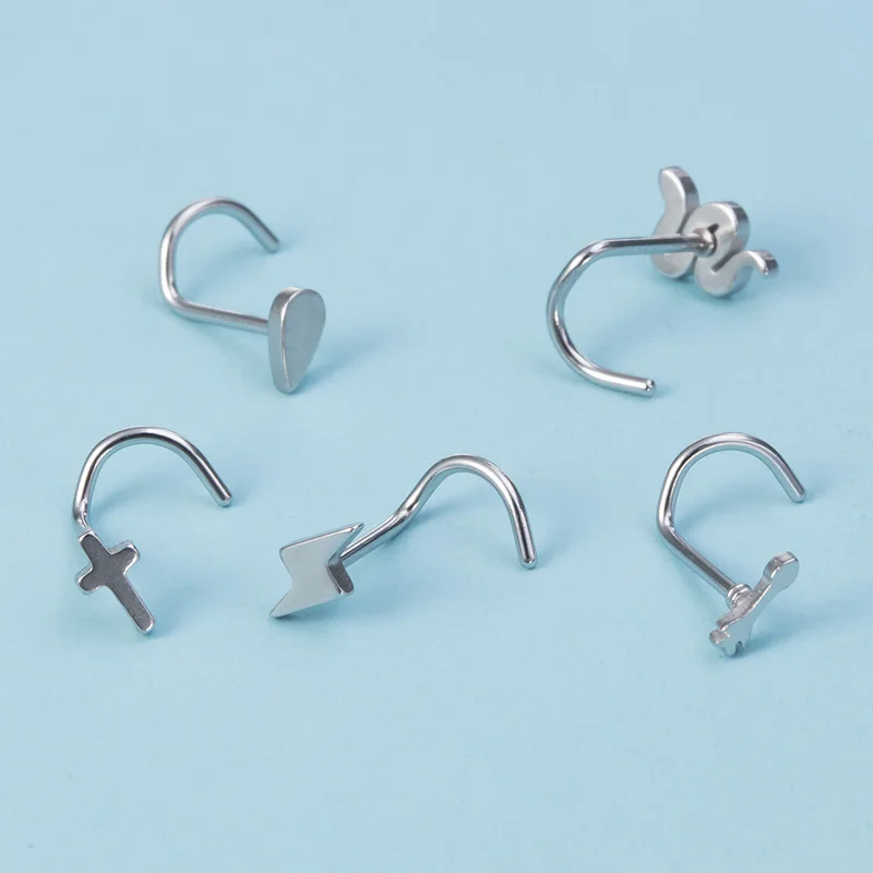 1pc Stainless Steel Nose Stud Nose Piercing Snake Cross Nose Ring Nariz Bone Studs Nostril Screws for Women Man Body Jewelry 20G