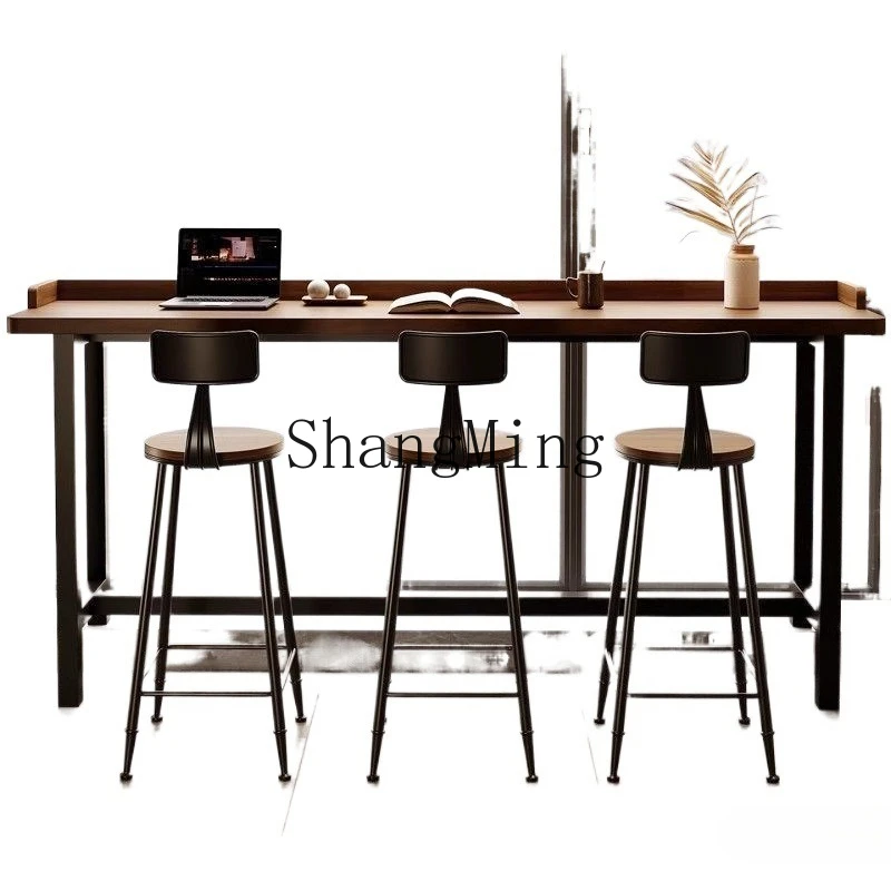 

ZYY balcony bar table simple solid wood long baffle table window against the wall narrow strip high table and chair combination