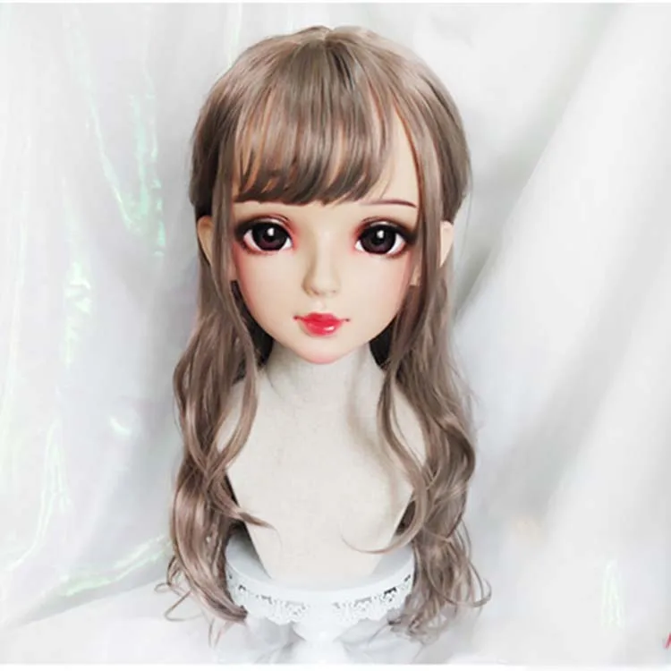 (Shi-11) femme douce fille résine demi-tête Kigurumi BJD yeux Crossdress Cosplay japonais Anime rôle Lolita masque avec yeux et perruque
