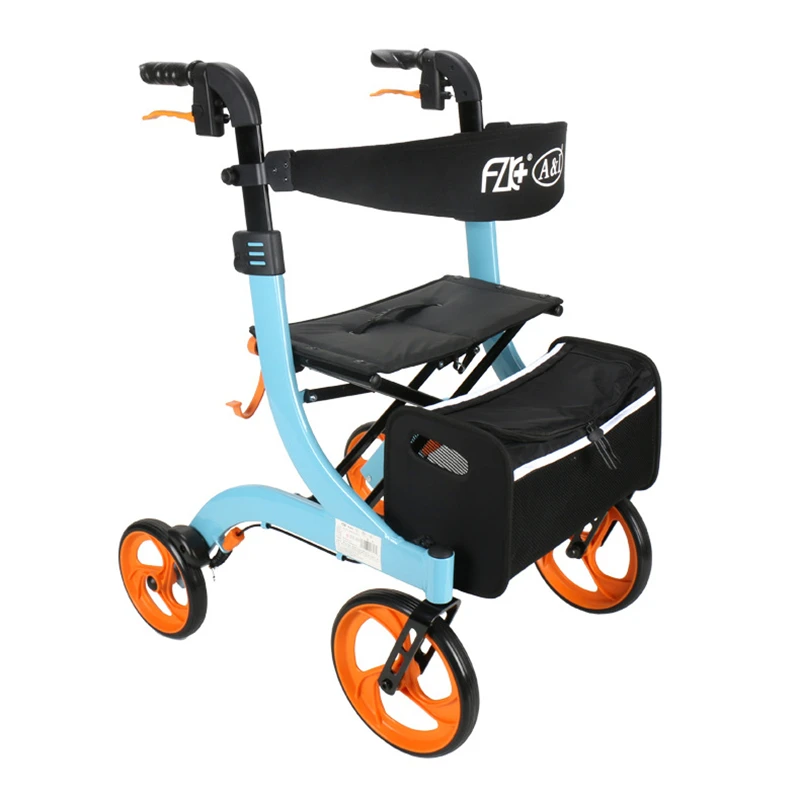 Aluminum alloy four-wheeled shopping cart hand push foldable walker shopping cart elderly travel supplies