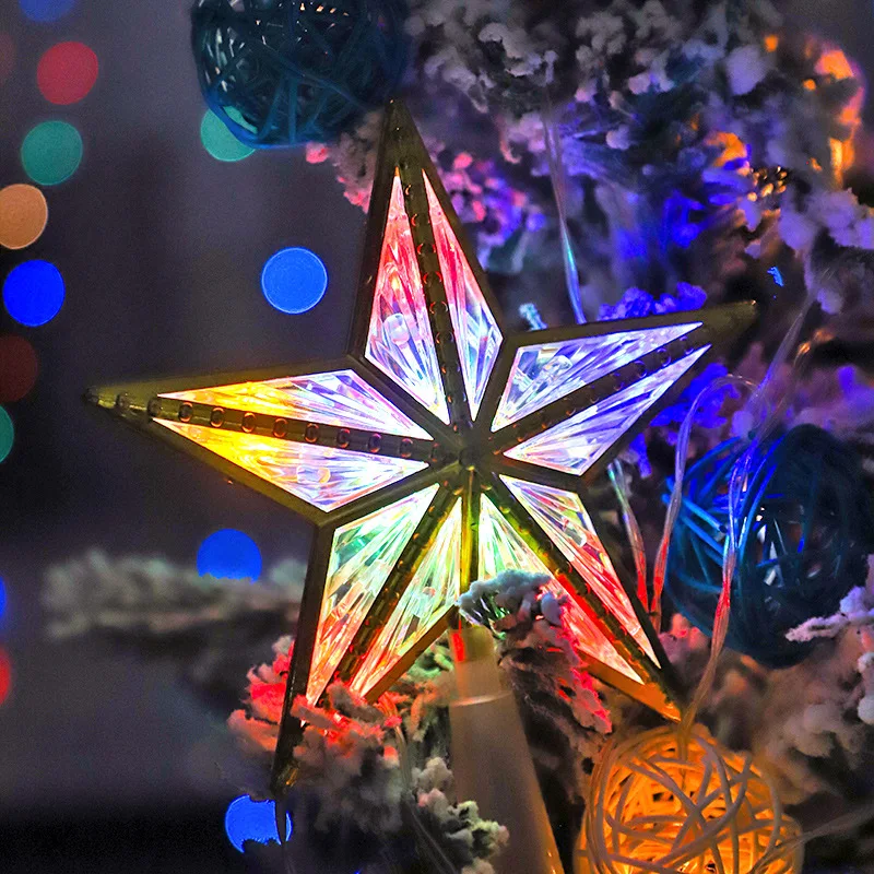 Christmas Navidad Pentagram Tree Top Decoration Lights Led Glowing Star Lights Window Decoration Lights Christmas Tree Decor