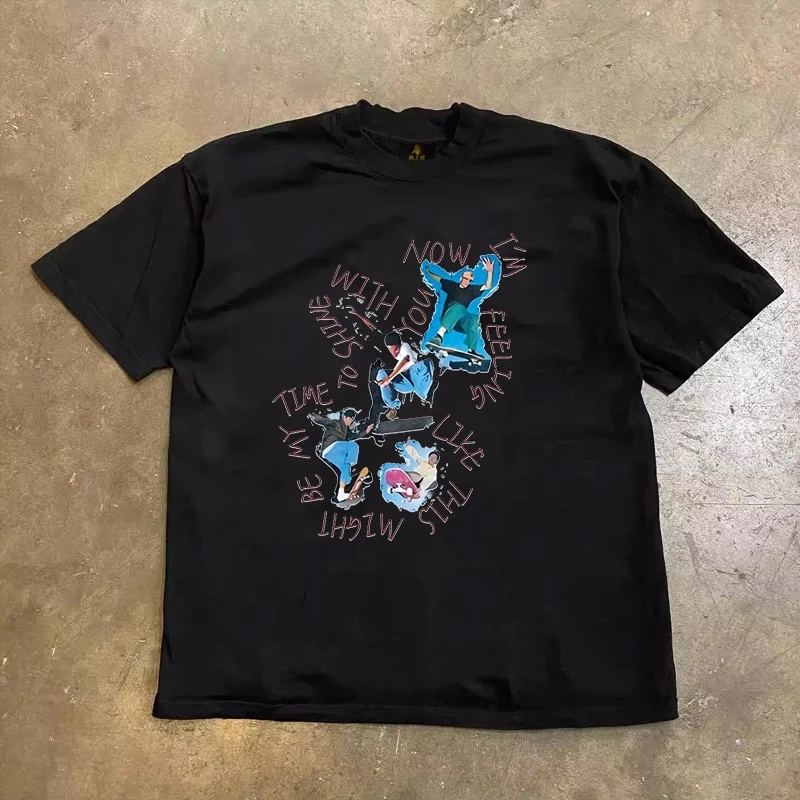 Loose Fit Cotton T-Shirt Unisex Short Sleeve Double Thread UPUPXIA Hero Print Sweat Absorbent round Neck Casual Summer Top