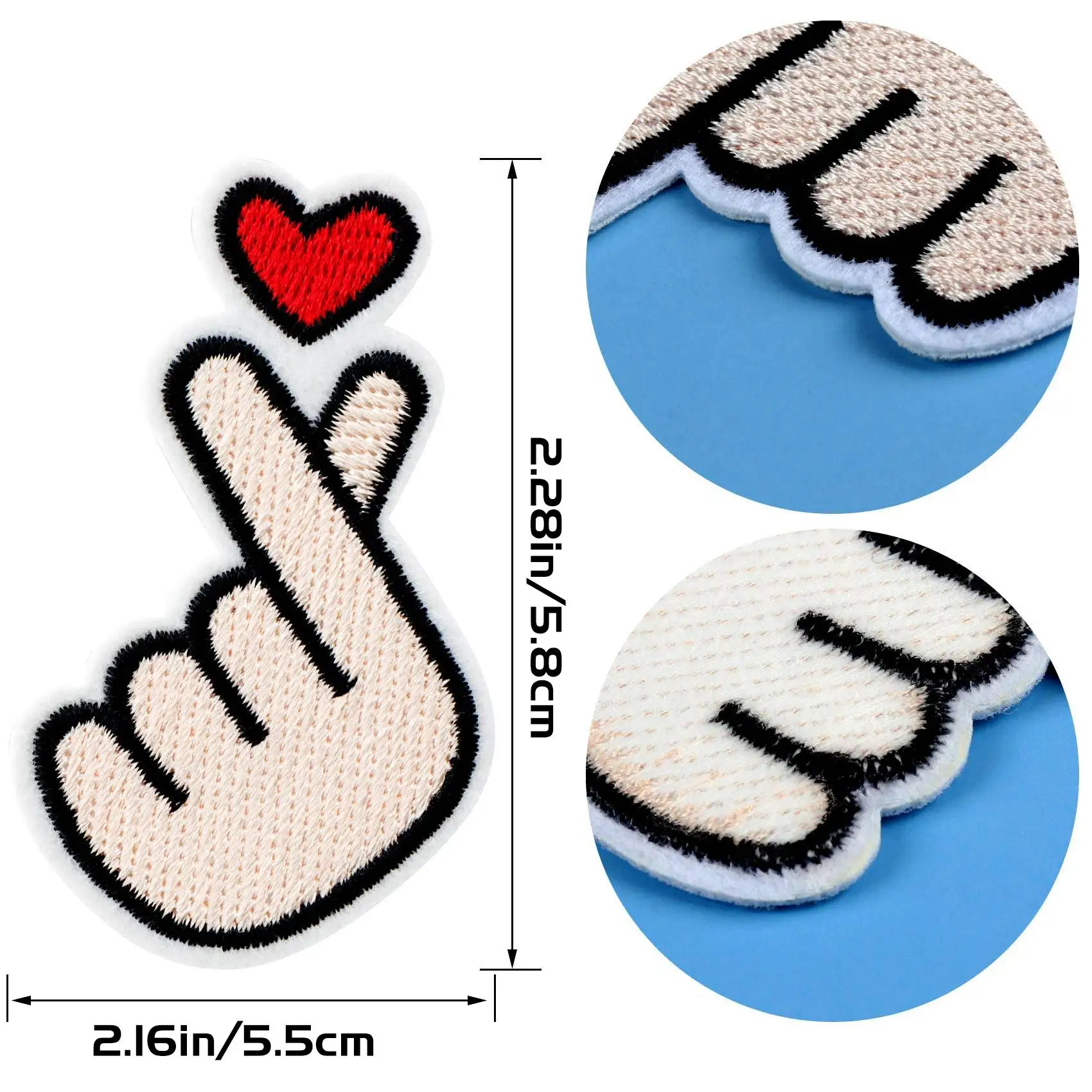 20PCS Finger Heart Patches,Korean Finger Heart Sew on Embroidery Patch, Fabric Applique Sticker Decal Pin for Jeans