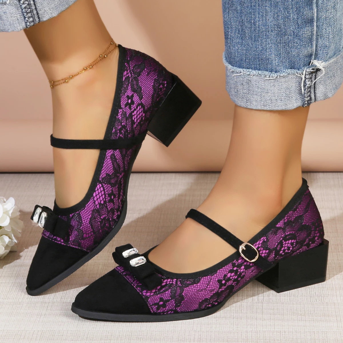 Pump Heel Block - Elegantes zapatos de tacón con punta