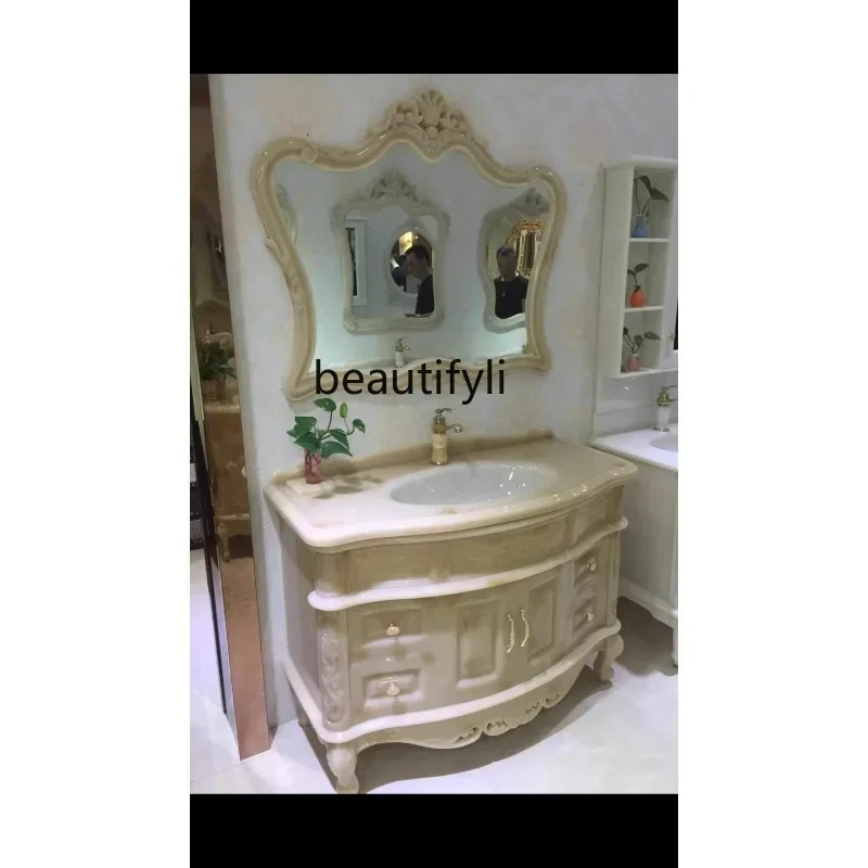 Q178 All jade European bathroom cabinet combination integrated light luxury washing table waterproof and mildew-proof floor