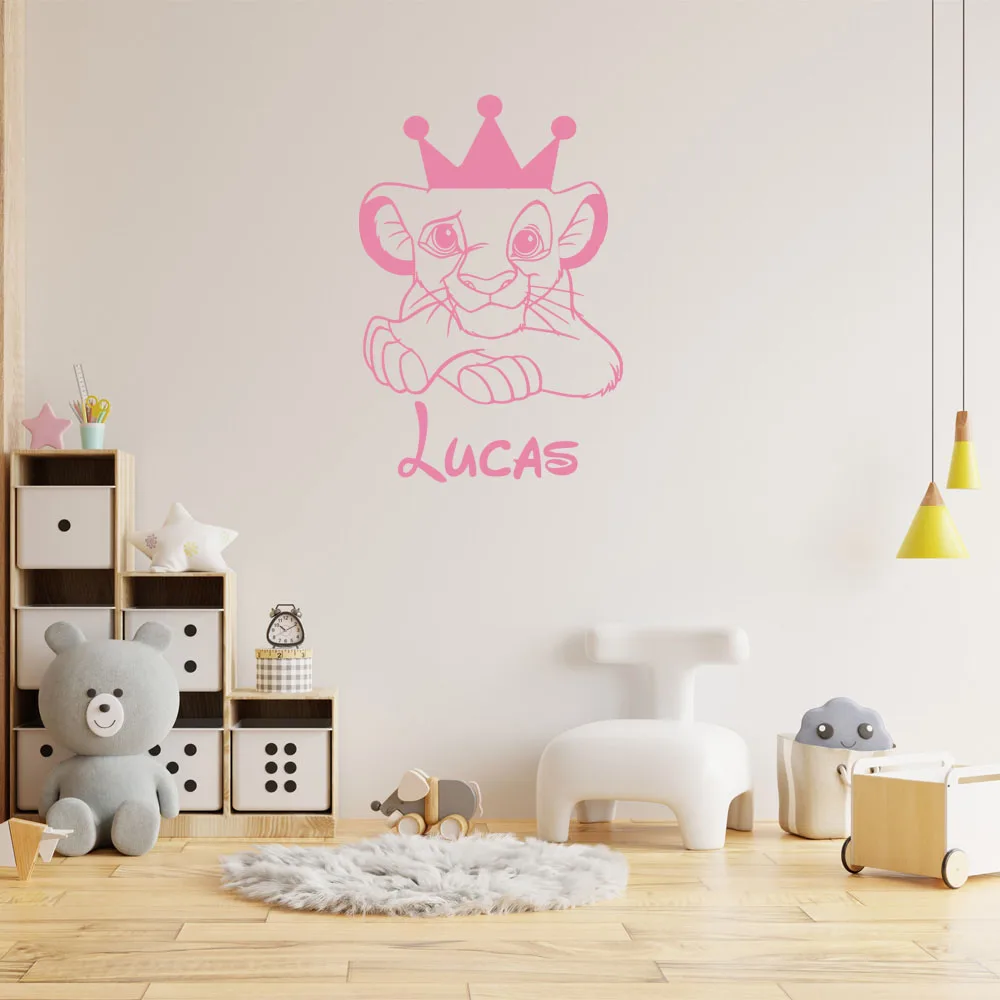 

1 pc lazy lion with crown customize text Wall Sticker Vinyl Art Home Decor For Kids Rooms bedroom Home Decoration