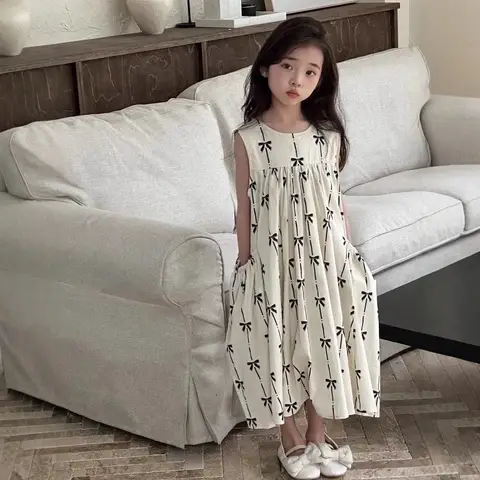 2025 여름 키즈 여자 세련된 조끼 드레스 포켓 달콤한 공주 Knotbow 드레스 2-8 년 여자 느슨한 어린이 여자 드레스 2025 여름 키즈 여자 세련된 조끼 드레스 포켓 달콤한 공주 Knotbow 드레스 2-8 년 여자 느슨한 어린이 여자 드레스