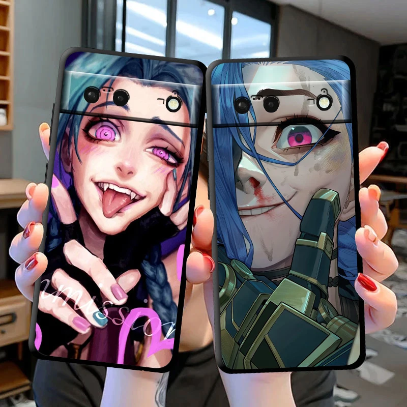 League-Legends Arcane J-Jinx for Google Pixel 8 7 6 Pro 6a 5 5a 4 4a XL Pro 4G 5G Silicone Soft TPU Black Phone Case Cover