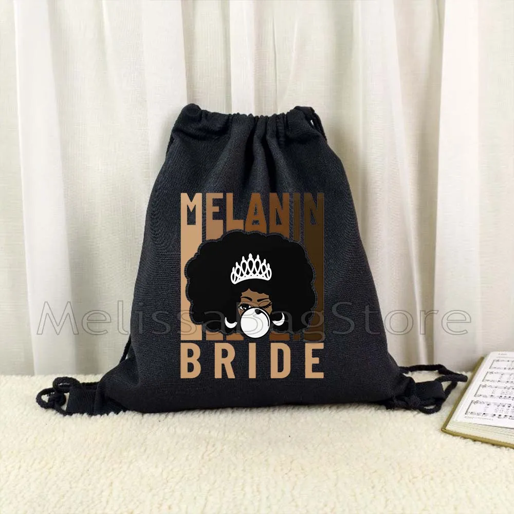 Melanin Poppin Afro Queen Magic Black History Month Woman African American Canvas Drawstring Bags Soccer Backpack Gym Sackpack