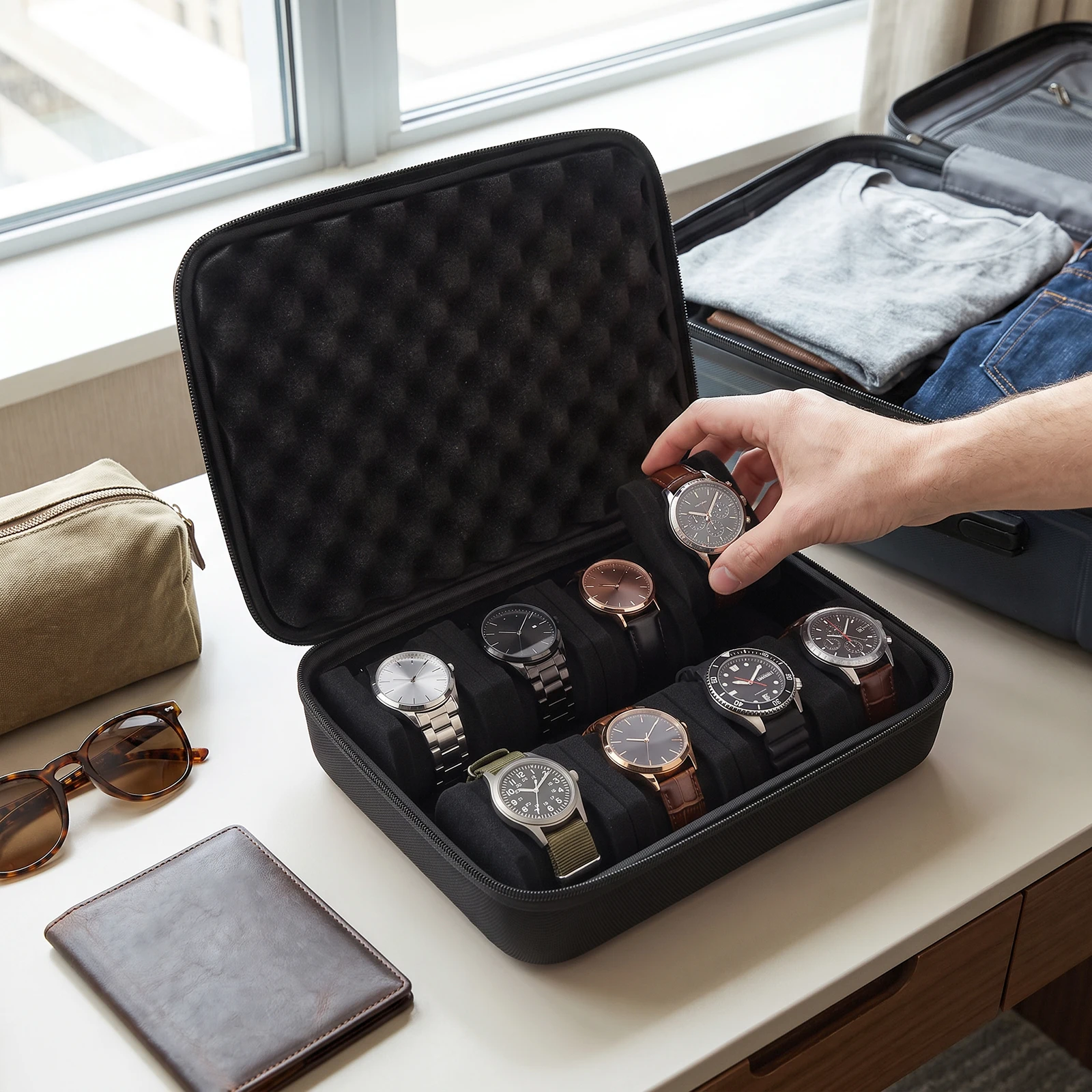 6/8 Slots Watch Box Portable Travel Hard Shell Soft Pad Shockproof Drop-resistant EVA Watch Display Holder Storage Box