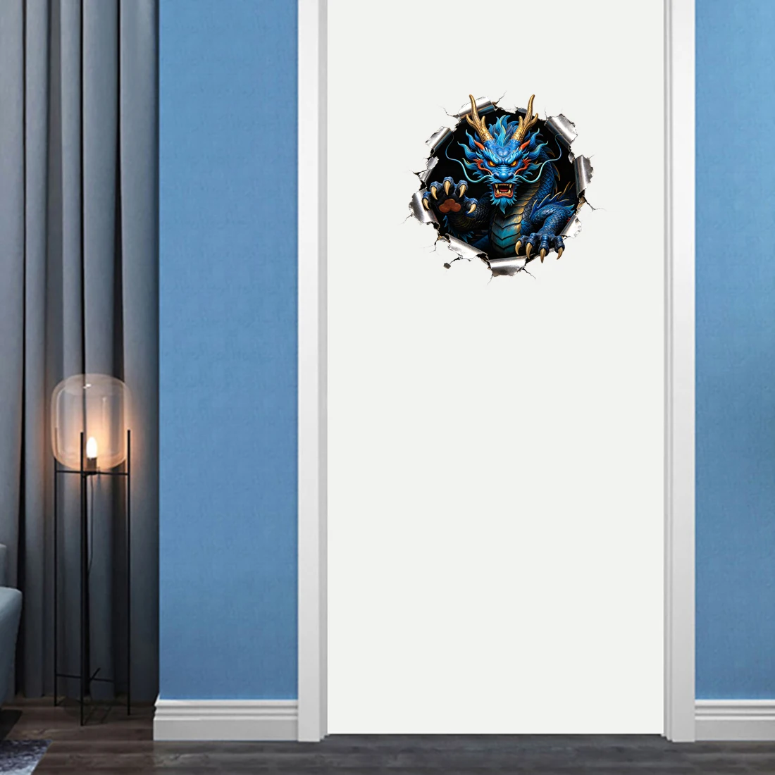 Three Ratels CAB63 Blue Dragon Hole Piercing Stickers for Home Decoration Wall Stickers Personalized car decals