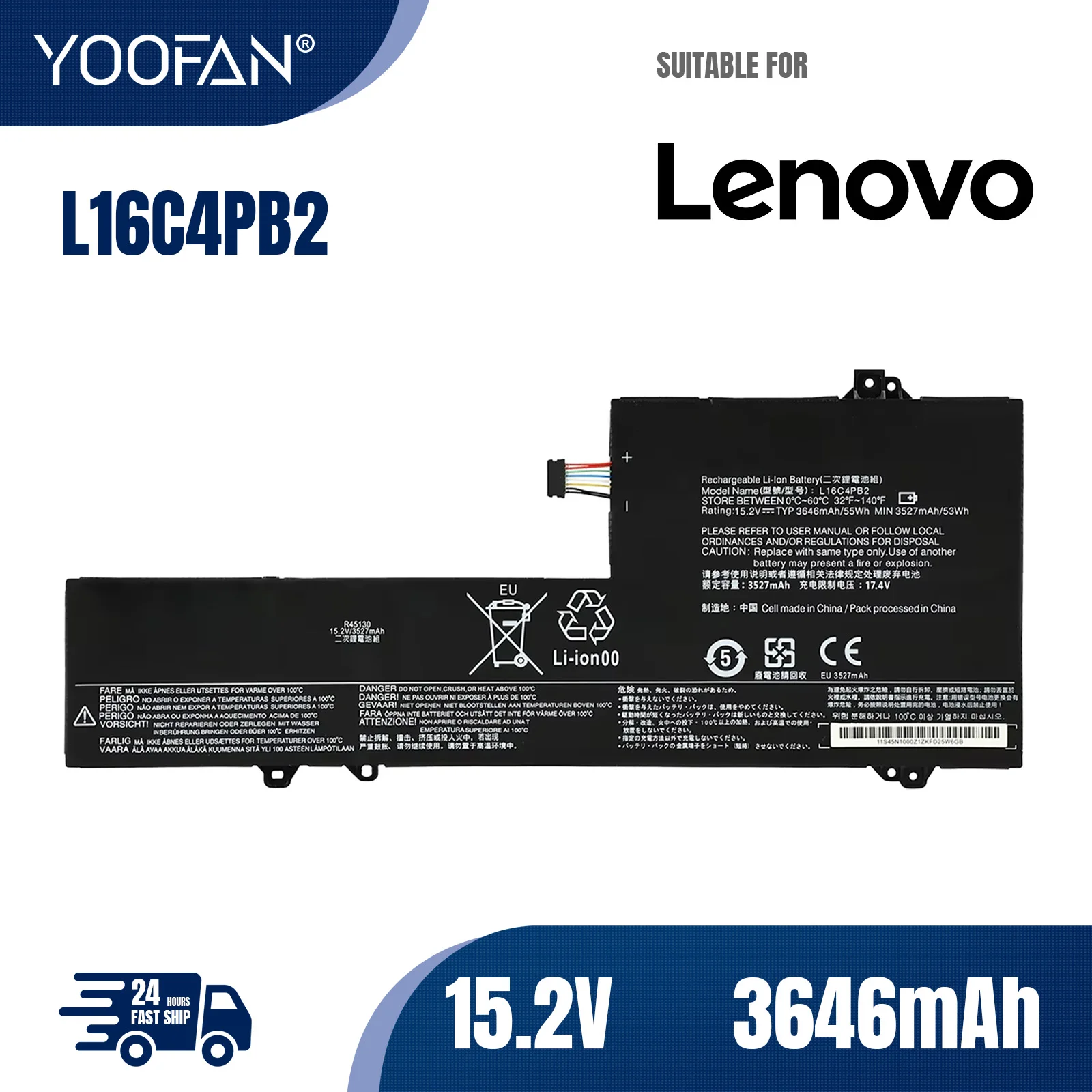 YOOFAN L16C4PB2 L16M4PB2 L16L4PB2 batería para Lenovo IdeaPad 720S-14IKB V720-14 K42-80 Series Notebook 15,2 V 55WH