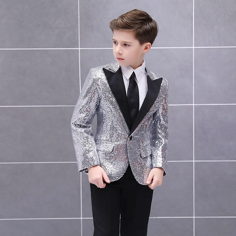 

JUCPKID Four Seasons Kid Boy Formal Suit Gold Sequin Children Boys Suits Outfit Set British Piano Performance Suit For 2-14Y Boy