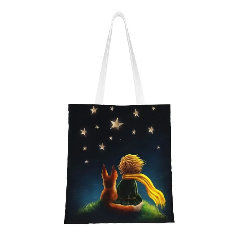 

The Little Prince Grocery Shopping Bag Printed Canvas Shopper Shoulder Tote Bags Le Petit Prince Little Boy And Fox Handbag