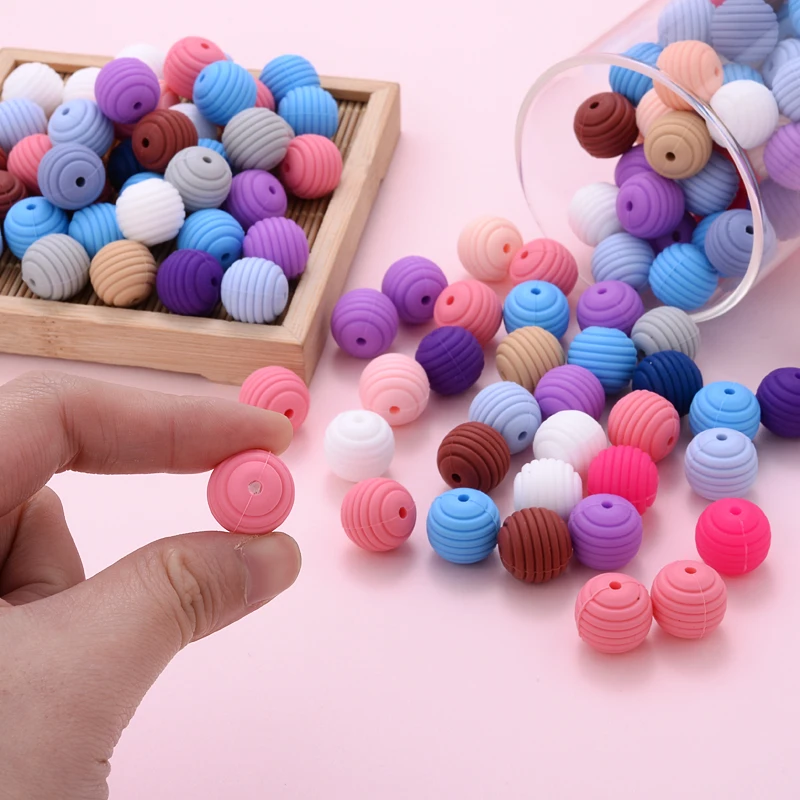 10Pcs 15mm Silicone Beads Baby Teething Beehive Round Food Grade Threaded Teether Beads for DIY Pacifier Clip Chain Accessories