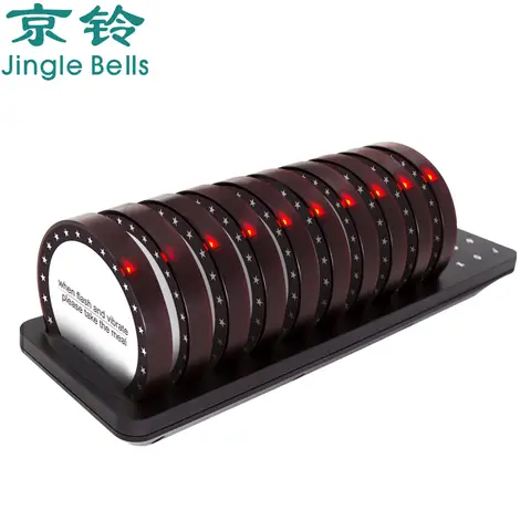 JINGLE BELLS 무선 코스터 부저 페이징 시스템, 1 키보드, 10 호출기, 레스토랑 카페 교회 보육원