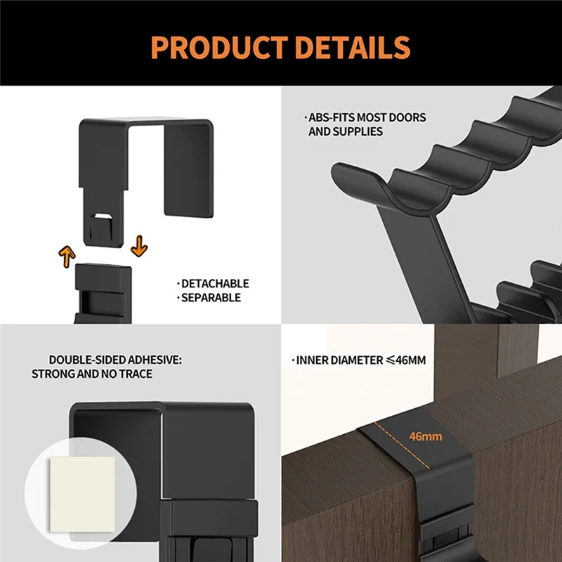 

Best-4Piece Space Saving Over Door Hooks Storage Organizers Door Hangers Door Towel Hooks Black