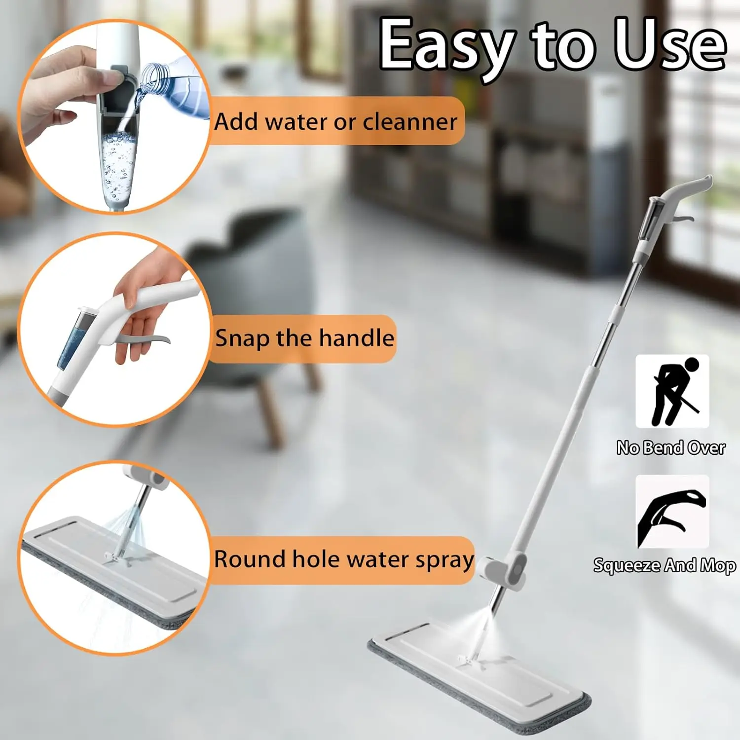 360° Rotating Large Flat Mop Is Convenient, Lightweight And Comes With A Drainage Scraper For Deep Cleaning Of Hardwood Floors.