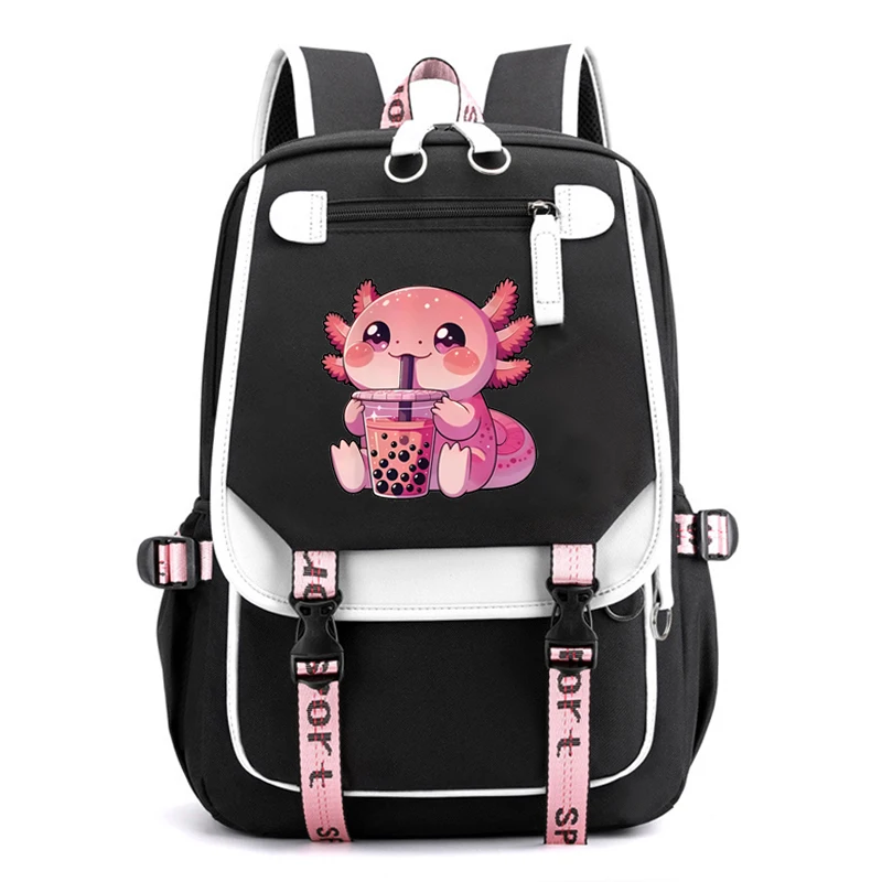 Girls Backpack Boba Axolotl Bubble Tea Anime Cartoon School Bags for Student Teens Girls Women Laptop Backpack Travel Bagpacks