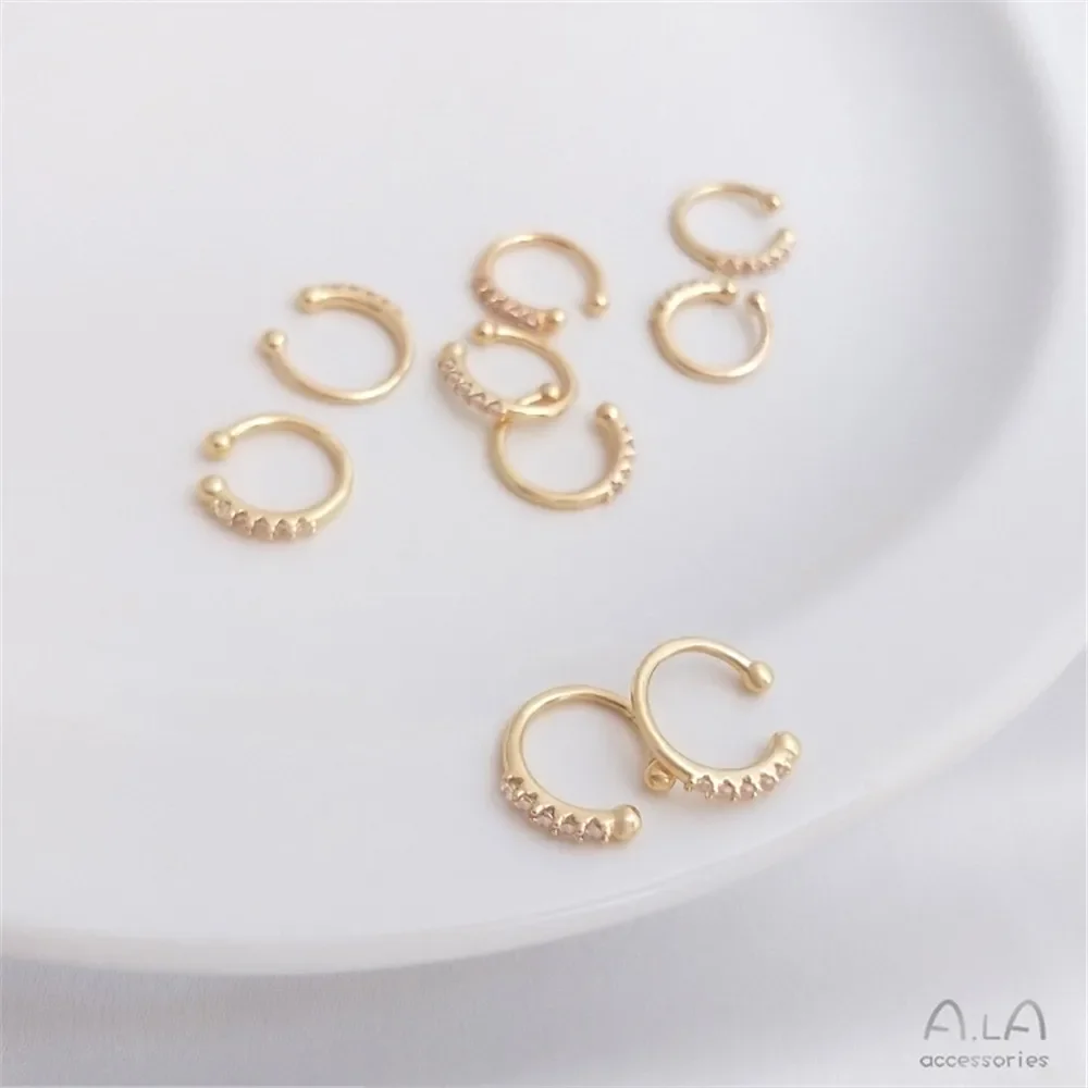 

14K gold retaining color inlaid zircon C-shaped ear clip without piercing earrings small ear ornaments Ear bone clip pair price