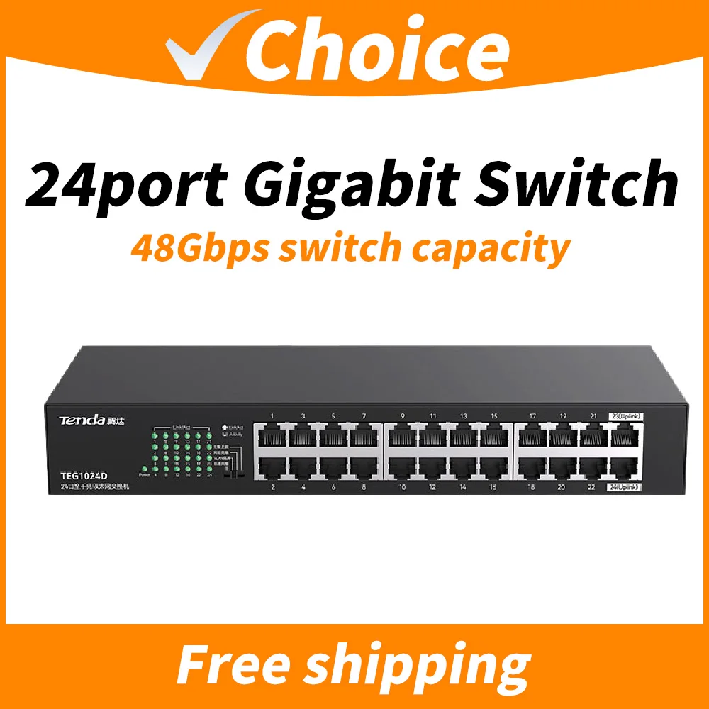 

Tenda TEG1024D 24 Ports Gigabit Ethernet Switch 10/100/1000Mpbs Ethernet Network Switch Auto MDI/MDIX RJ45 Hub