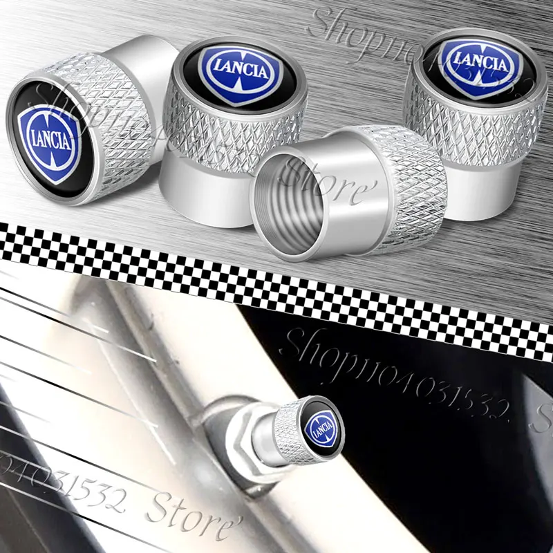 4Pcs/Set Emblem Metal Car Wheel Tire Valve Caps Stem Case Covers Accessories For Lancia Logo Ypsilon Kappa Delta 3 Musa Voyage