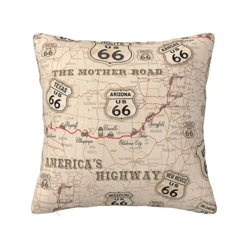 American Map Route 66 Pattern Throw Pillow Covers Home Decor Nordic USA Highways Cushion Decoration Salon Square Pillowcase