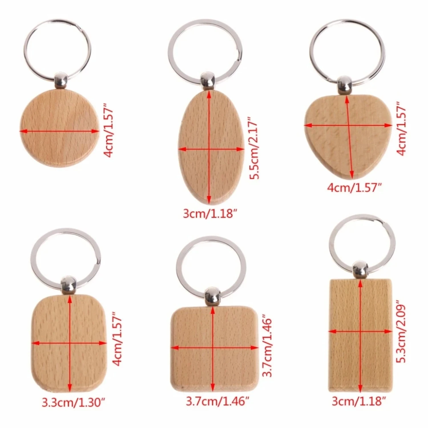 20 Blank Wooden Keychain Rectangular Engraving Key ID Can Be Engraved DIY Wood Keychains Key Ring for DIY Craft