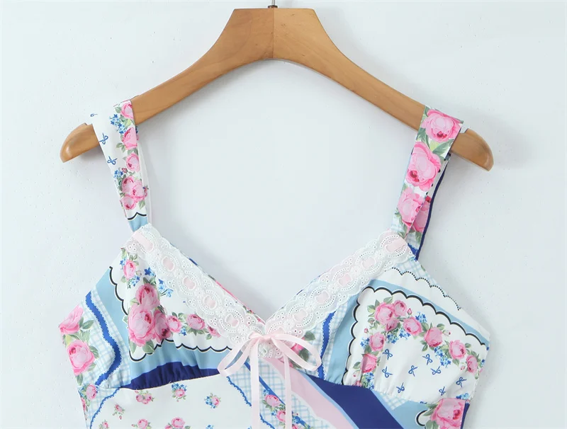 Women's Dress 2025 Winter New Printed Satin Spaghetti Strap Sexy V-Neck Mini Dress Stylish and Cute