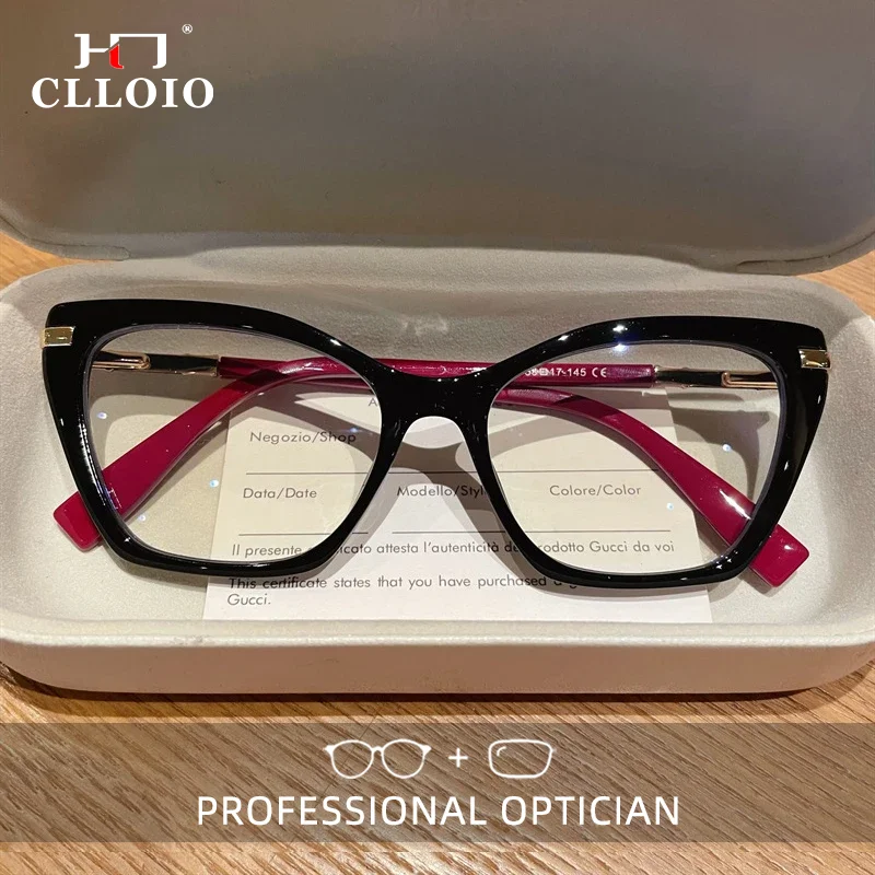 CLLOIO New Trend Women Cat Eye Anti Blue Light Reading Glasses High Quality Fashion Anti-reflection Myopia Prescription Glasses