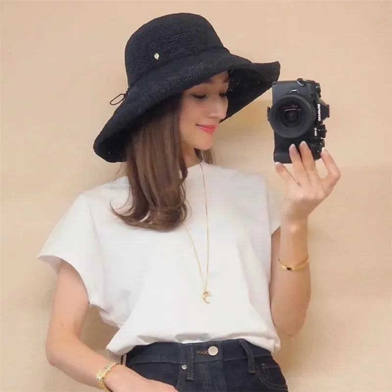 

Summer Women's Fiing Cap Large Brim Sunade Beach Holiday Hat Phi Brand Casual Sle round Top Cap for Travel And Leisure