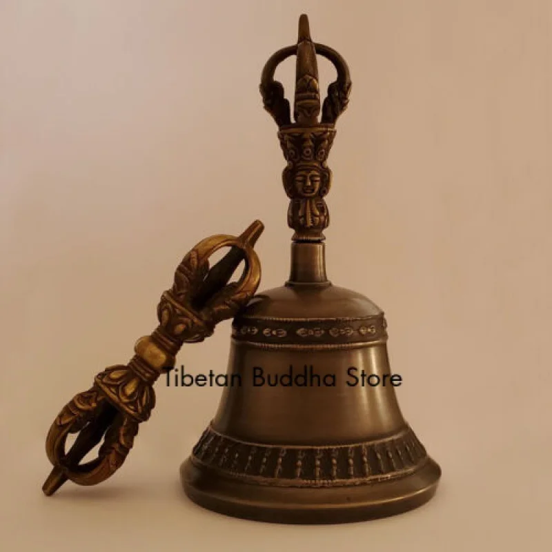 Tibetan Buddhist 5 Pronged Bronze Bell 7