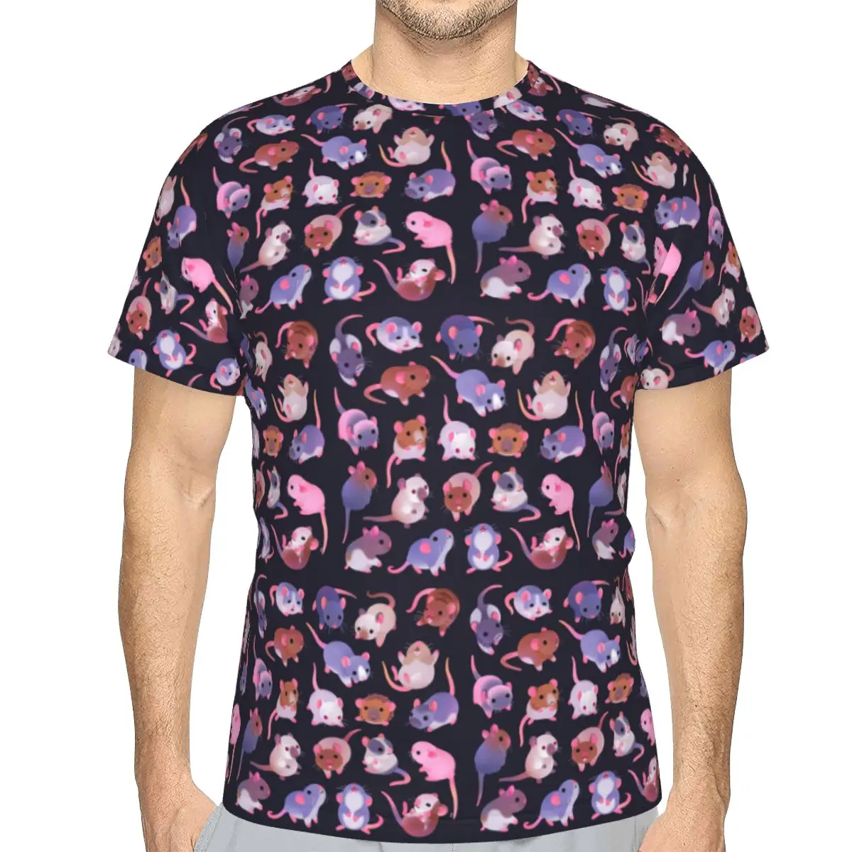 Fancy Rat - Dark 100% Cotton T-Shirt Men'sFunny T Shirts Men Round Neck Short Sleeve