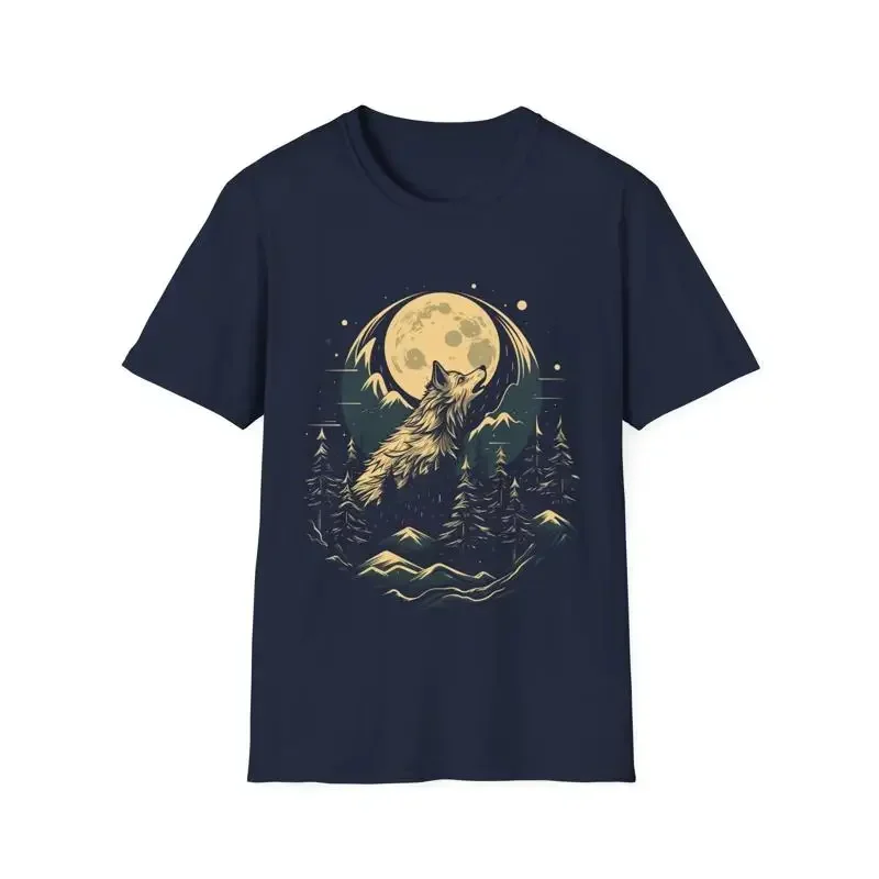 1970's style logo wolf howling at the moon T Shirt