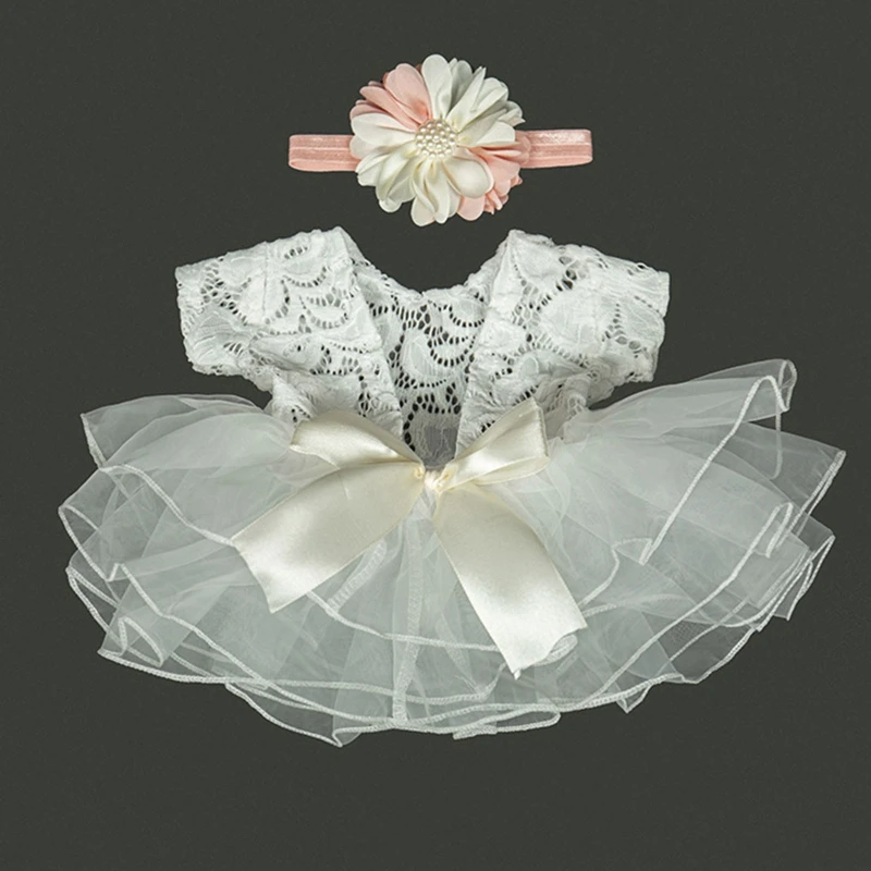 Baby Photography Props Outfit Lace Bowknot Skirt with Flower Headband