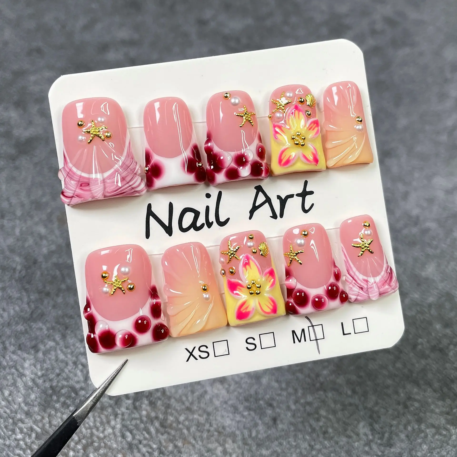 10Pcs/set French Duckbill Handmade Press on Nails Spicy Girls Fake Nails Flower False Nail Kawaii Uñas Накладные Ногти 네일팁
