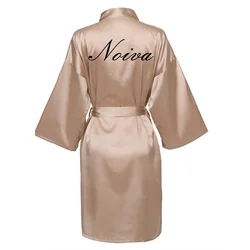 Spanish Women Silk Satin Short Night Printing Robe Kimono Robe Fashion Bath Robe Sexy Bathrobe Femme Wedding Bride Bridesmaid