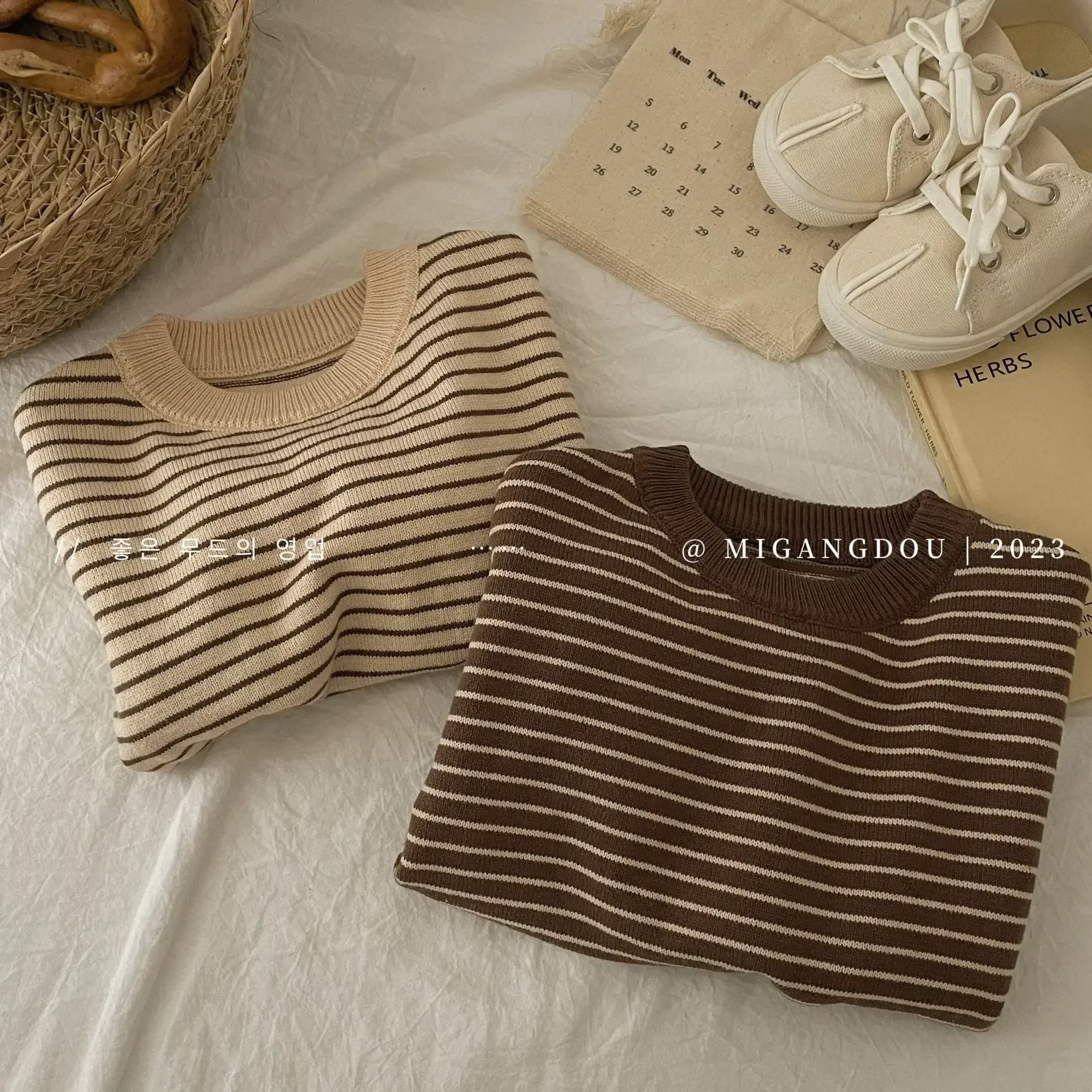Childrens Clothing 2024 Autumn Winter New Striped Knitted Sweater Loose Top Versatile Trend Baby Girl Clothes image 3