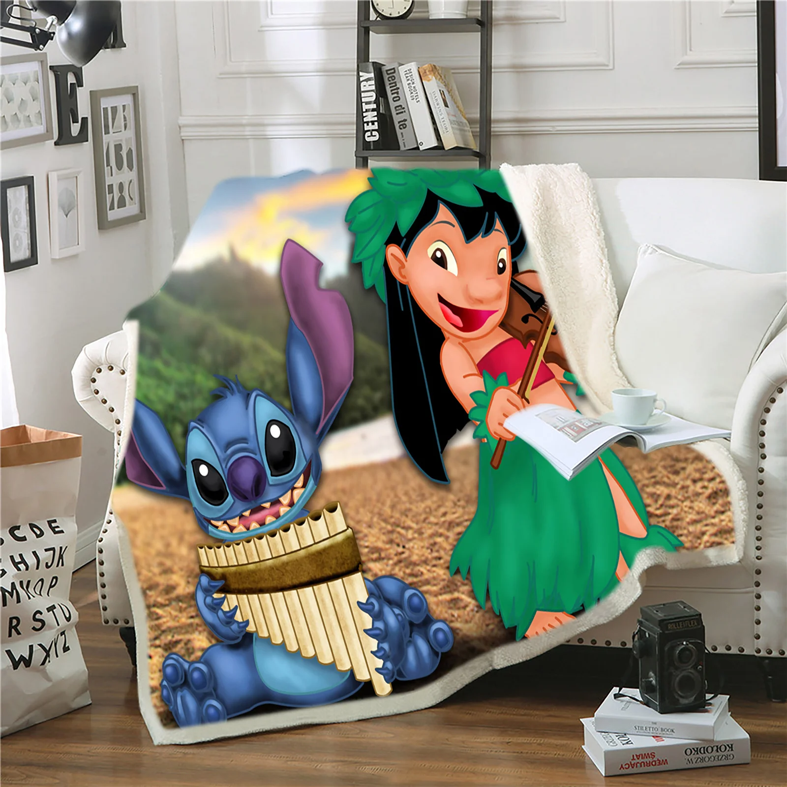 Stitch Disney Flannel Blankets, Cartoon 3D Printing, Nap Kawaii, Furry, Fluffy, Soft Throws, Children's Gifts