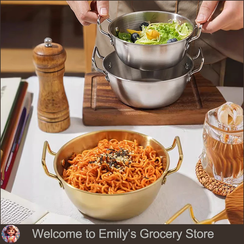 304 Paslanmaz Çelik Altın Anında erişte kasesi Kore Pirinç şarap kulplu kase Çift Kulak Salata Aperatif Sepeti Gıda Kabı