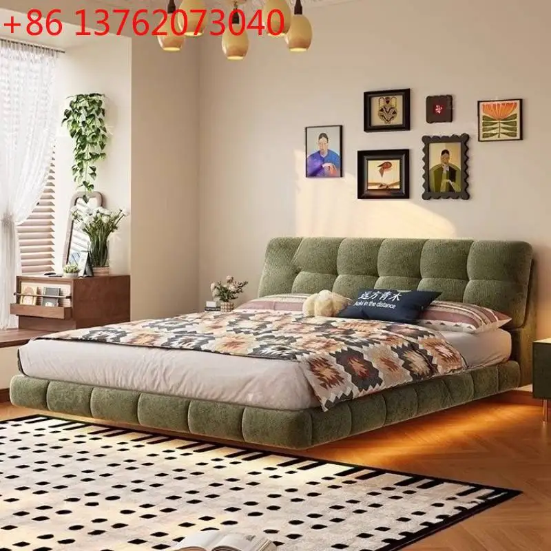 

Unique Green Double Bed Design Velvet Minimalist Modern Wooden Double Bed Pliable Japanese Cama Individual Furniture For Home