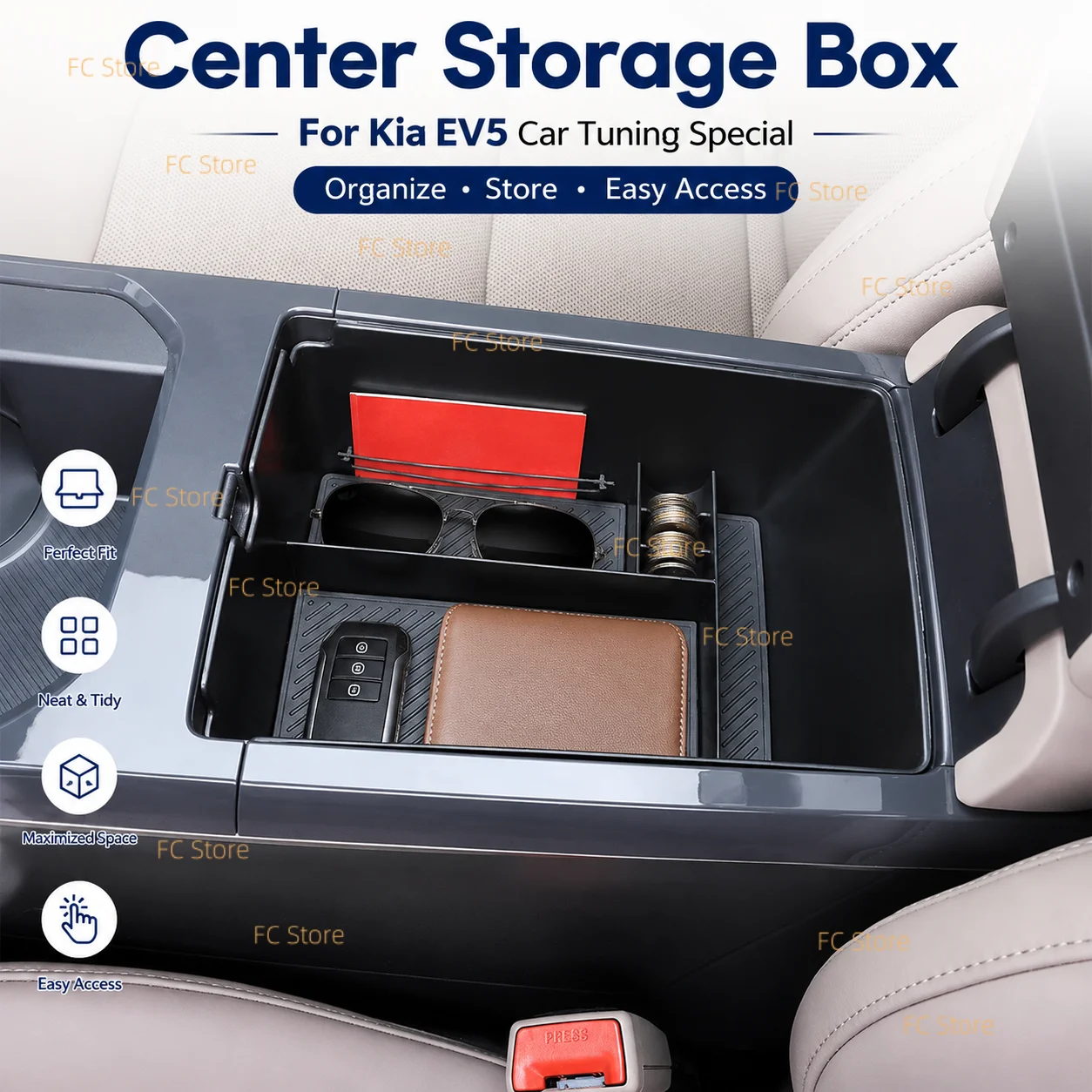 For Kia EV5 Central Armrest Storage Box for Kia Center Console Organizer Storage Box Container Holder Tray Accessories Parts Rep