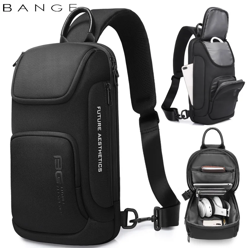 BANGE Large Capacity Men\'s Messenger Bag Ultralight and Portable Multi Pocket Waterproof Backpack Travel Chest Bag for 9.7\