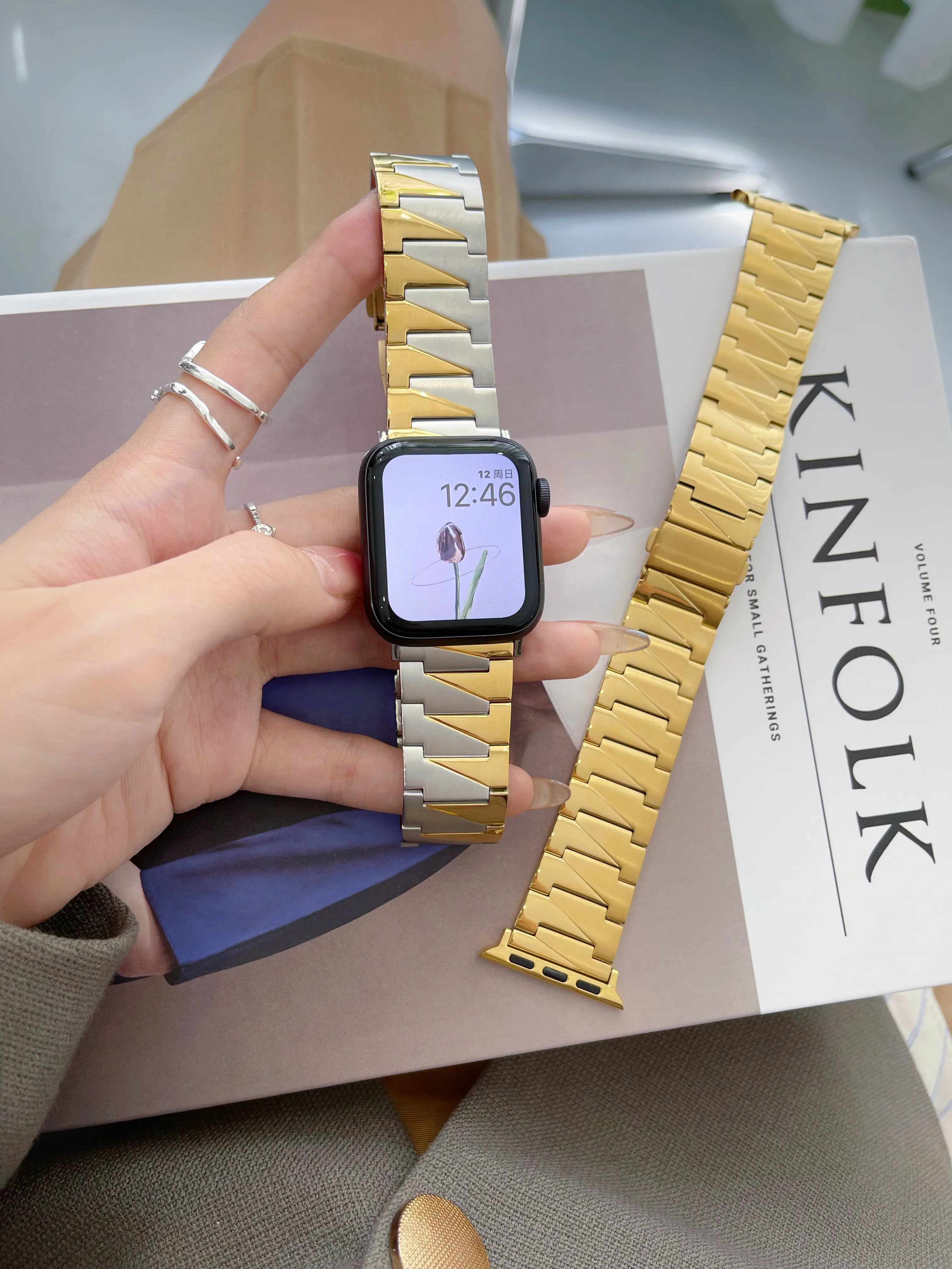 Correa de metal de acero inoxidable a juego con colores para Apple Watch series 7 6 5 4 3 SE iWatch 41mm 45mm 40mm 44mm 42mm 38mm