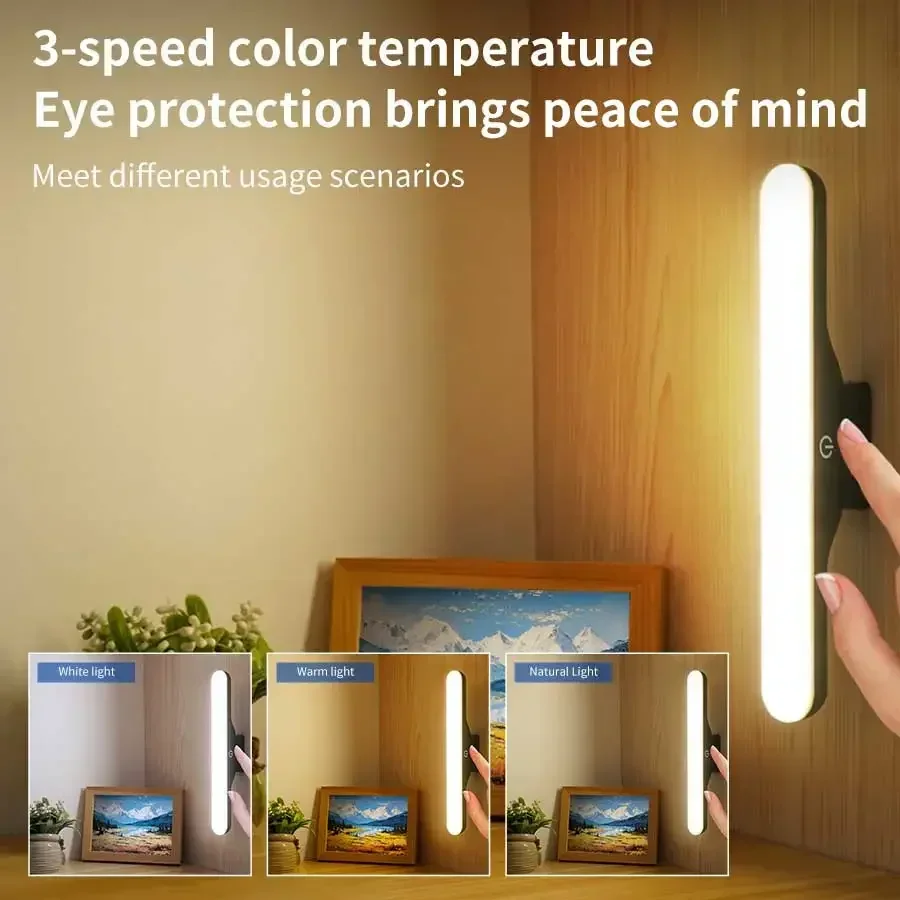 Magnetic Touch Night Light LED Mirror Front Makeup Light USB Eye Protection Reading Lamp for Dormitory Wardrobe Closet Lighting