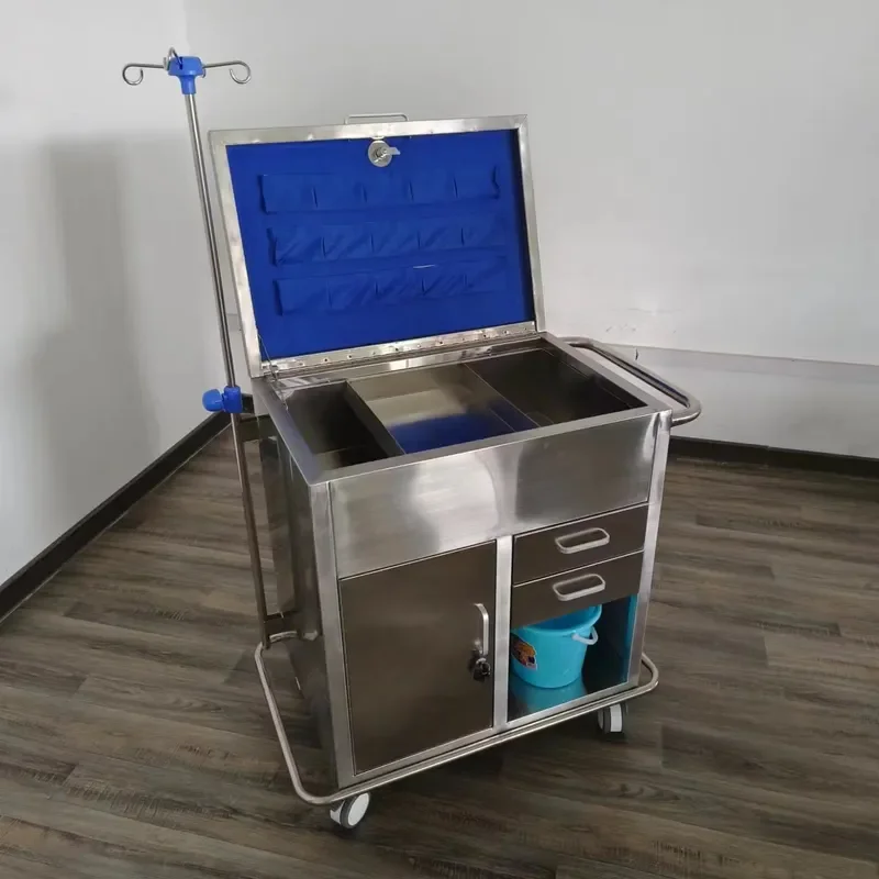 Large Capacity Stainless Steel Medical Cart Medicine Cabinet Hospital Furniture Care Replacement with Lockable Drawer