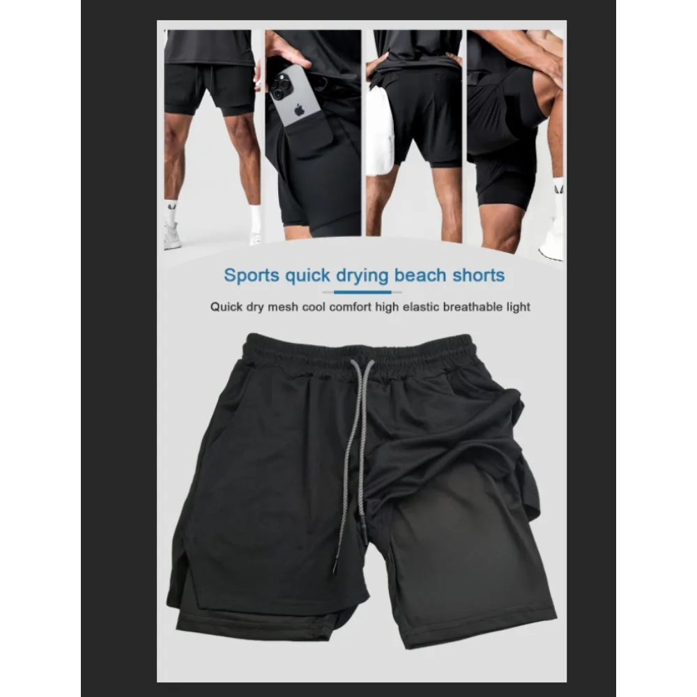 2025 Dragon Ball Anime GOKU Bedruckte Sommer-Doppelschicht-Shorts, amerikanische Herren-Strand-Fitness-Sport-atmungsaktive Shorts
