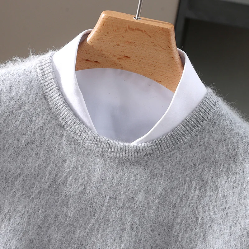 

Новинка 25, мужской свитер из 100% чистого норкового кашемира с длинными рукавами, вязаный деловой повседневный осенне-зимний мужской пуловер с круглым вырезом