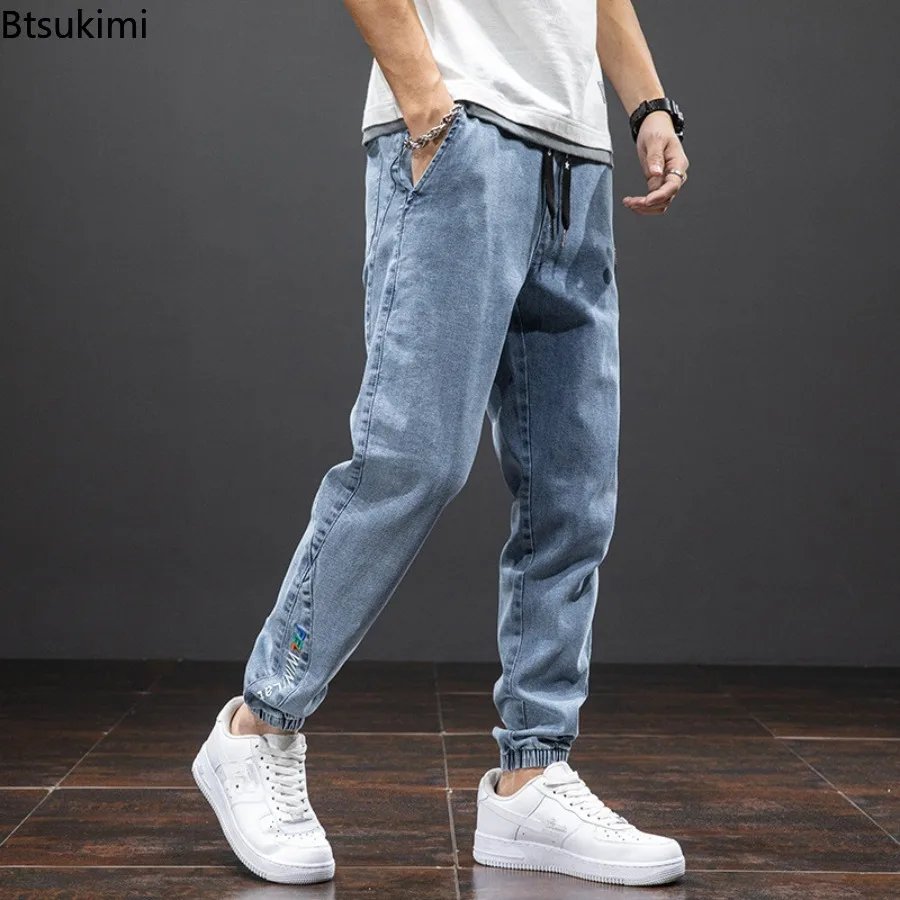 Plus Size 8XL Elastic workwear Jeans Men's Ankle Length Harem Pants Casual Wear-resistant and Fat Added Baggy Denim Trousers Man
