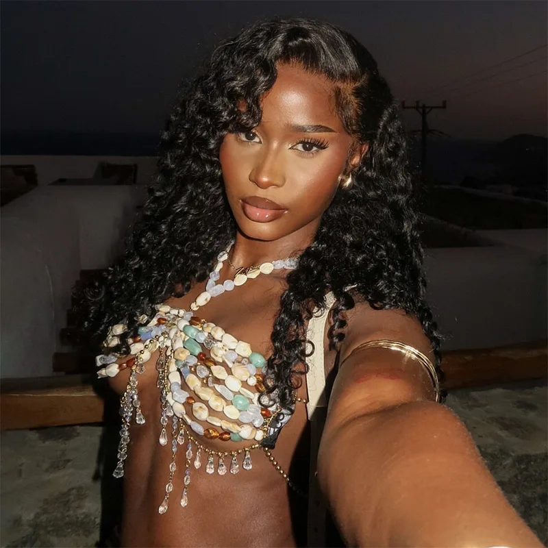 New Irregular Gemstone Handmade Beaded Chain Hollow Beaded Bikini Bra Sexy Halter Small Tank Top Body Jewelry